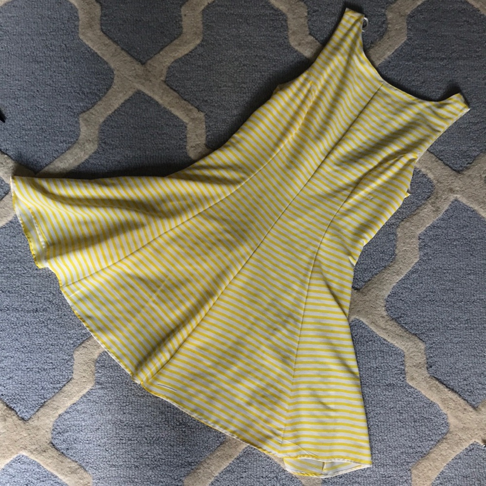 Trafaluc Yellow & White Striped Fit & Flare Dress